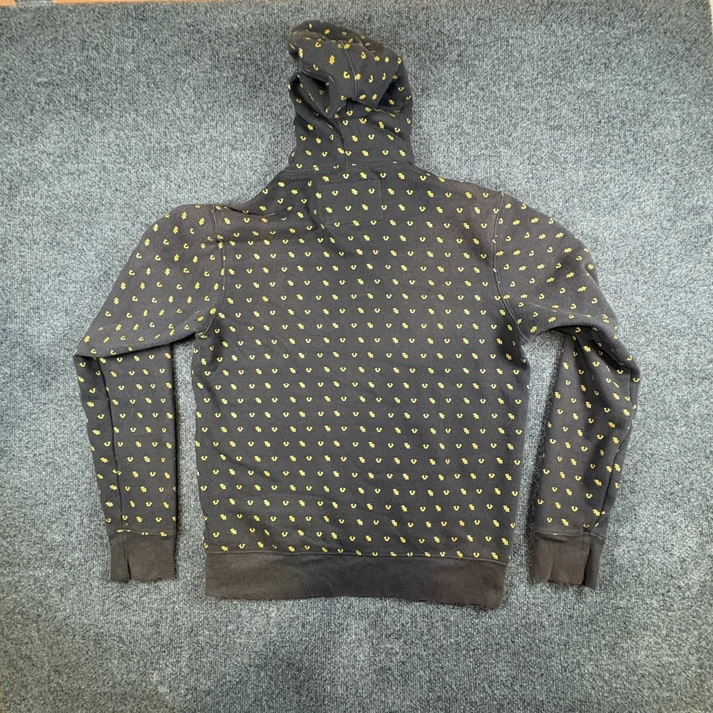 True‎ Religion Hoodie Mens Medium Black Gold Monogram Logo Fleece Lined Cotton